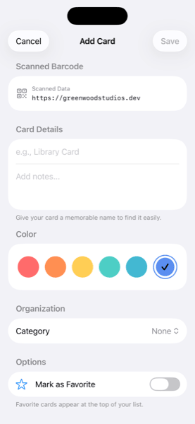Adding a new membership card to Codigo wallet app