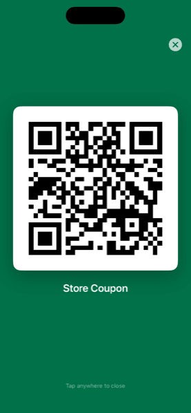 Full-screen QR code display ready for scanning at checkout